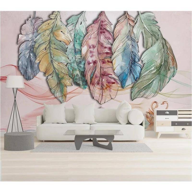 定制牆壁紙天鵝羽毛貼紙3d北歐風格壁畫簡約家居裝飾客廳臥室電視背景