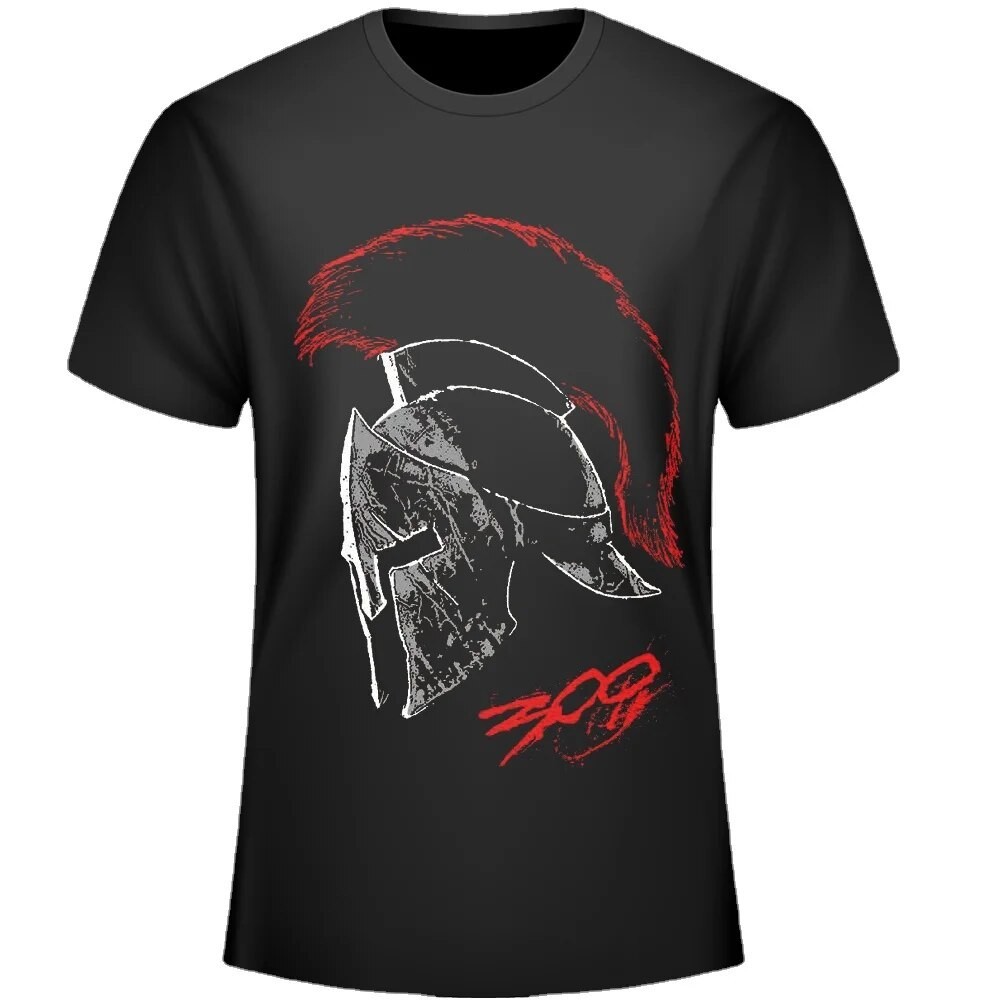 斯巴達 300 戰士頭盔印花 T 恤設計男士棉