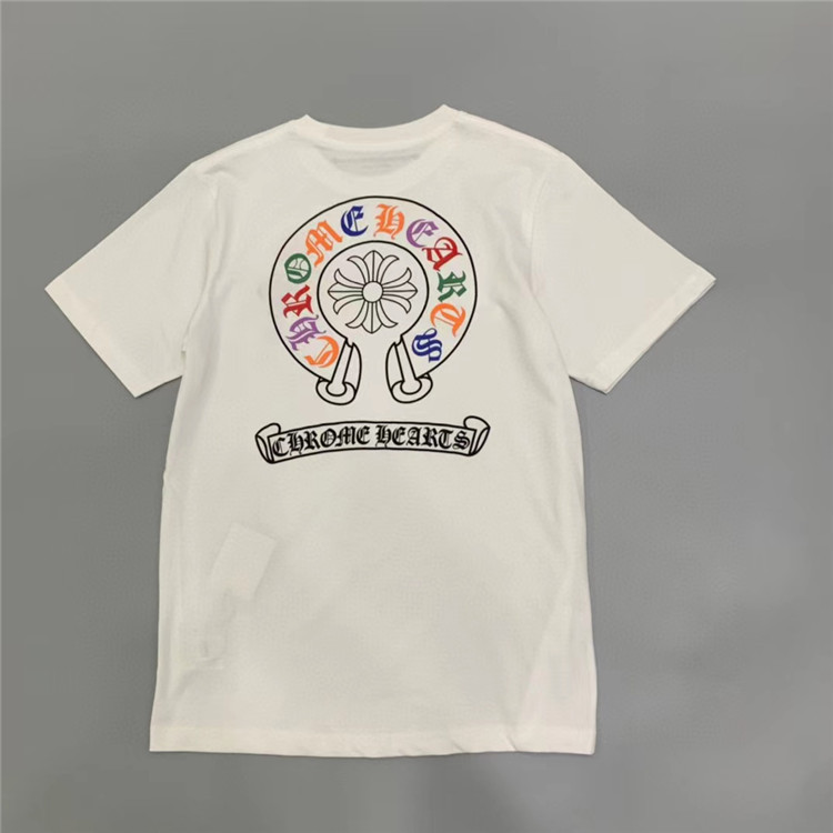 新款 Chrome Hearts 彩色十字馬蹄形梵文印花男女短袖 T 恤