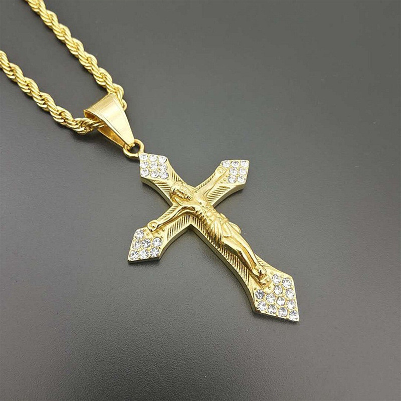 熱銷歐美跨境嘻哈配飾鍍金鑽石圓點個性十字架吊墜