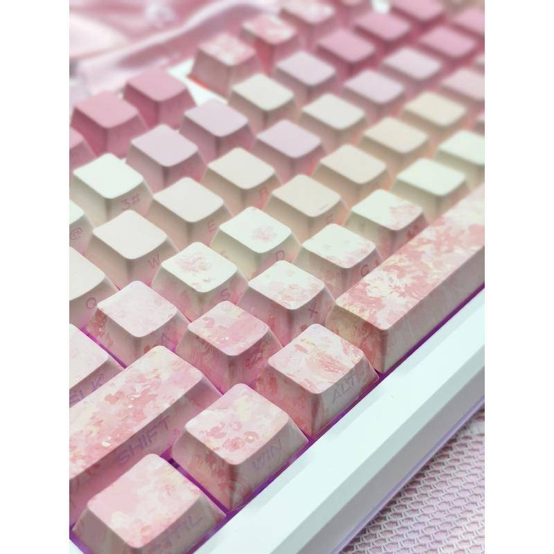 ⭐台灣免運⭐落櫻粉色鍵帽 側刻透光鍵帽 原廠高度 可愛適配機械鍵盤鍵帽