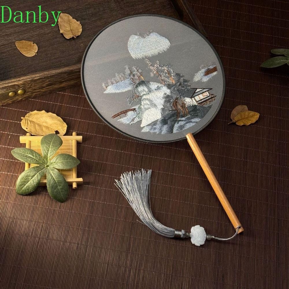 ADANBY刺繡扇子,中國風帶吊墜中國風扇子,古典花卉圖案手持設備圓形絲質扇子家居裝飾