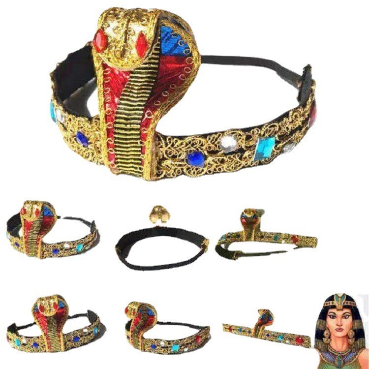 COSPLAY萬聖節金色埃及豔后蛇形頭飾寶王后 寶石頭飾舞會裝扮道具