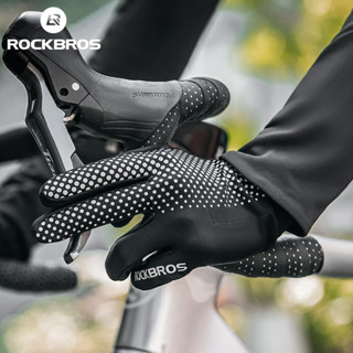 Rockbros 自行車手套全指山地車透氣舒適公路自行車手套防滑防震敏感觸控式螢幕手套騎行裝備
