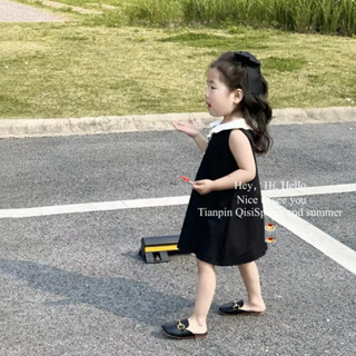 熱銷推薦 經典小黑裙 女童洋裝 夏季新款 韓版洋氣 無袖娃娃領 背心裙 公主裙潮