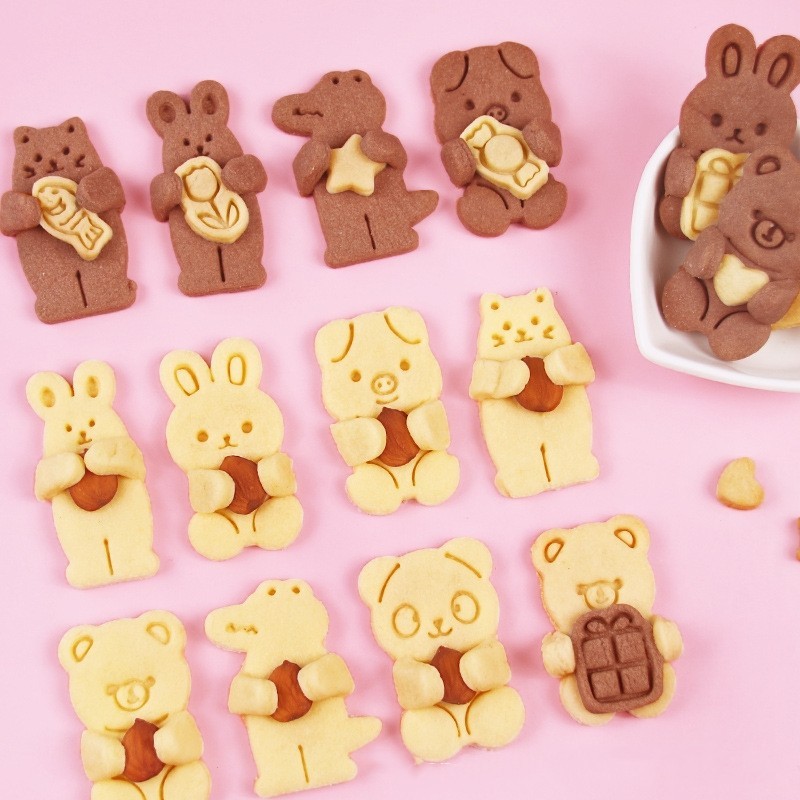 餅乾模具 卡通動物抱抱熊模具 可愛創意造型餅乾 抱抱兔餅乾模具 生日禮物小貓小兔按壓餅乾烘焙模具