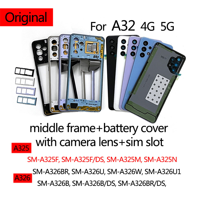 SAMSUNG 原裝適用於三星 Galaxy A32 LTE 4G A325 5G A326 外殼手機中機箱電池蓋外殼蓋