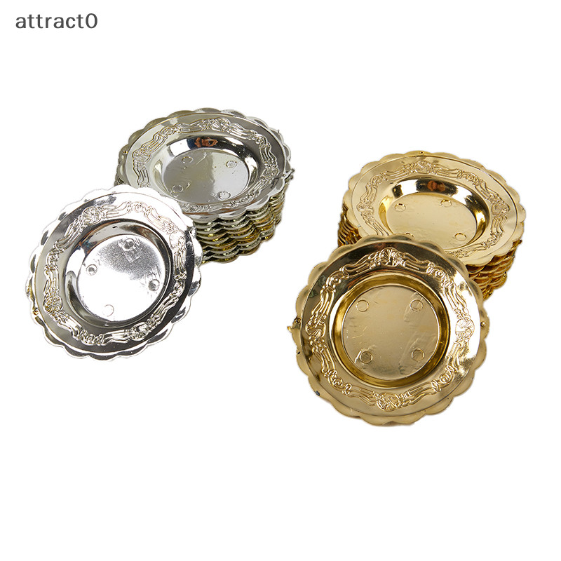 Attact 10 件黃金收納迷你托盤銀蛋糕水果盤珠寶展示塑料托盤派對壽司盤家居裝飾 TW