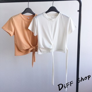 【現貨速發】 【DIFF】韓板綁帶修身小心機短版上衣 短袖上衣 短袖t恤 女裝 顯瘦上衣 衣服 寬鬆上衣 素T 短板上衣
