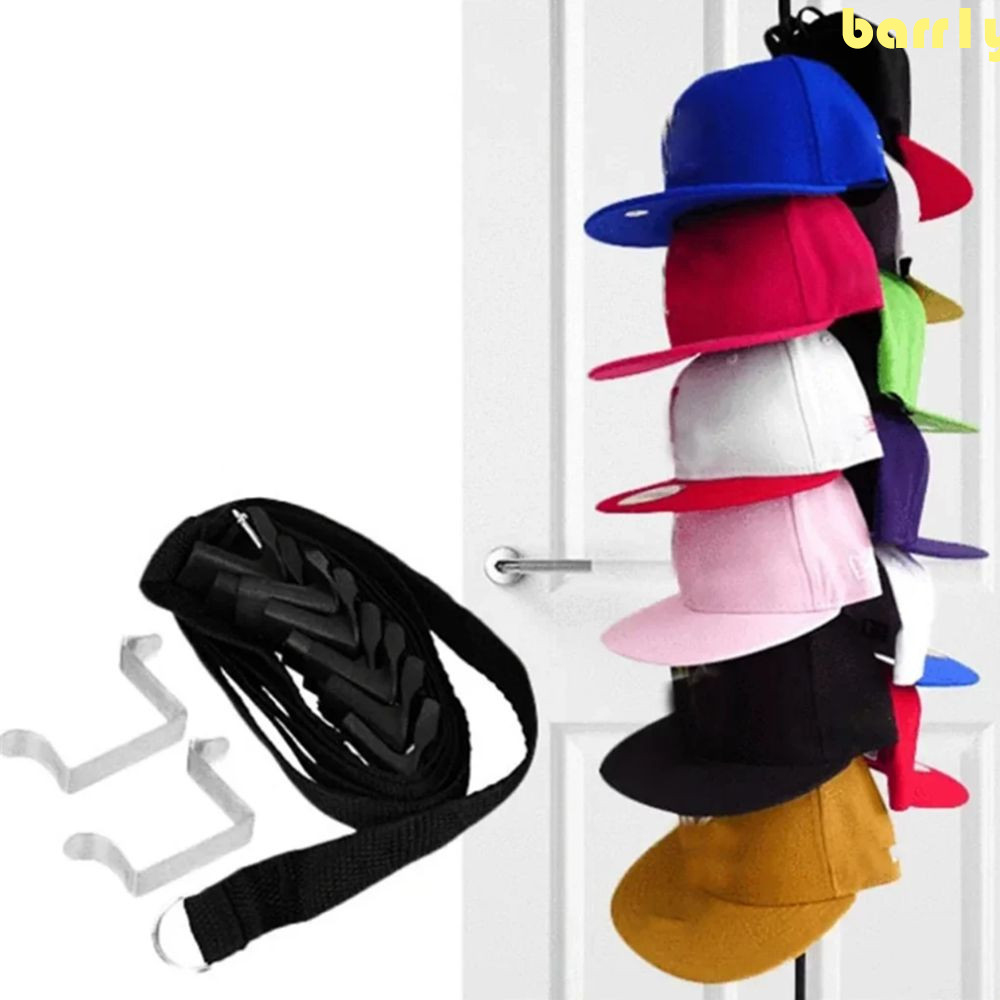 BARR1Y繩索帽子架,7個掛鉤可調尼龍肩帶帽架,方便無縫懸掛節省空間帽子儲物架在門的上方