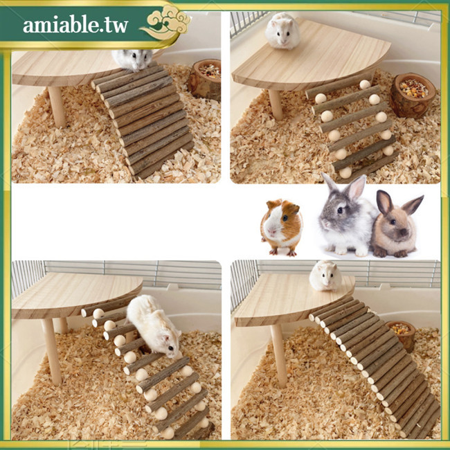 Ami倉鼠梯子玩具、攀爬玩具、寵物木平台遊樂場玩具配件、小動物籠角攀爬