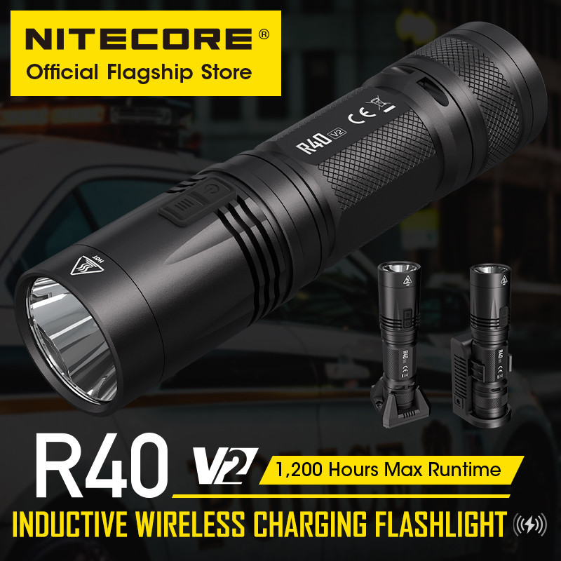 Nitecore R40 V2 感應式無線充電手電筒 LED 強力強光遠距離手電筒,車載充電器,21700 電池