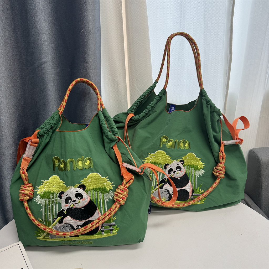 單間包日系ball chain刺繡熊貓環保袋購物袋帆布斜背包上班通勤包托特包
