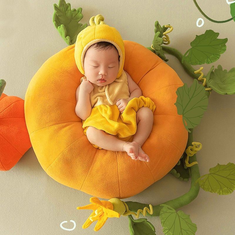 可愛小南瓜寶寶拍照衣服主題套裝 新生兒攝影嬰兒百天照服裝道具