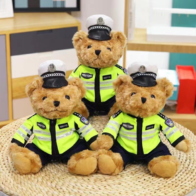 RONB 現貨網紅交警小熊公仔毛絨玩具警察熊消防熊機車熊鐵騎泰迪熊玩偶禮物