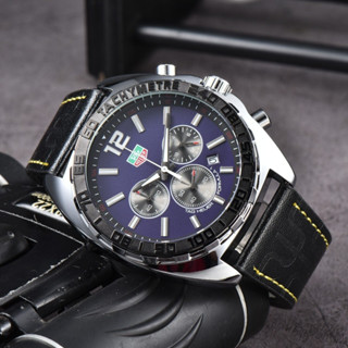 Tag Heuer 經典黑色三眼計時碼表時尚簡約石英機芯手錶