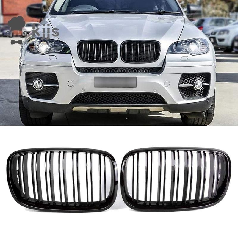 BMW 2 件裝亮黑色汽車前腎格柵格柵適用於寶馬 X5 E70 2007-2013 X6 E71 2008-2014