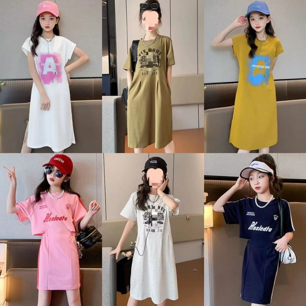 童裝 女童 洋裝 女童韓版洋裝夏季新款中大童休閒洋氣寬鬆字母印花洋裝潮