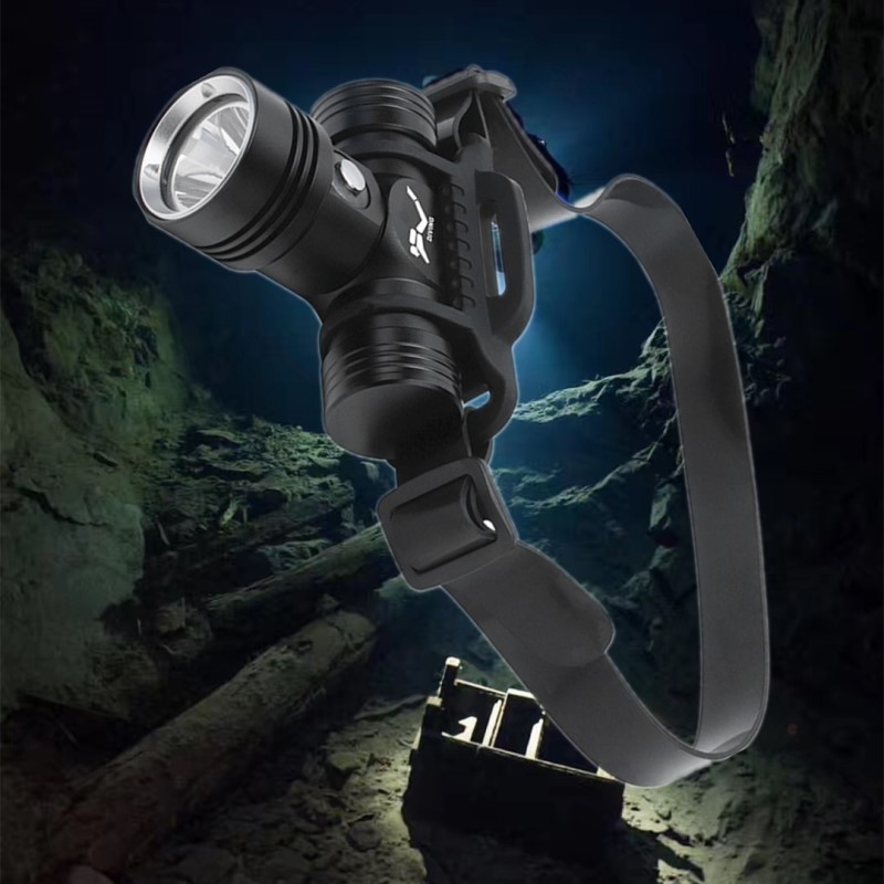 、新款L2潛水頭燈電量顯示水下攝影視頻補光頭燈潛水60米頭戴式照明