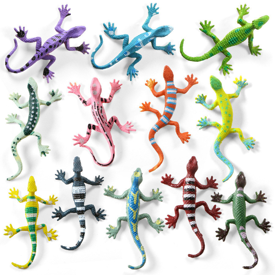 兒童迷你仿真實心蜥蜴模型12只裝 野生動物搪膠爬行動物擺件玩具