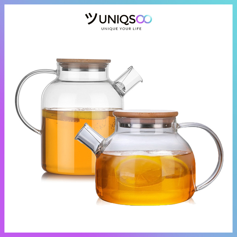 Uniqsoo 玻璃茶壺帶耐熱不銹鋼竹蓋 1000ml 1800ml 茶壺投手紀念品 XY048