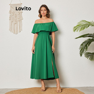 Lovito 女式波西米亞素色荷葉邊連身裙 LBL08425
