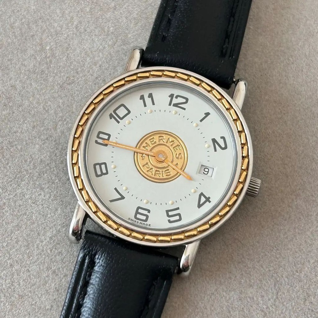 HERMES 愛馬仕 手錶 Sellier Profil 金 白色 錶盤 mercari 日本直送 二手