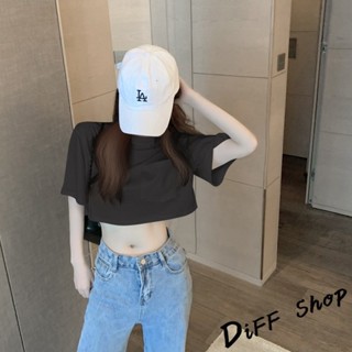 【現貨速發】 【DIFF】韓版寬鬆小心機高腰穿搭短版上衣 短袖上衣 短袖t恤 女裝 顯瘦上衣 衣服 寬鬆上衣 素T 【T