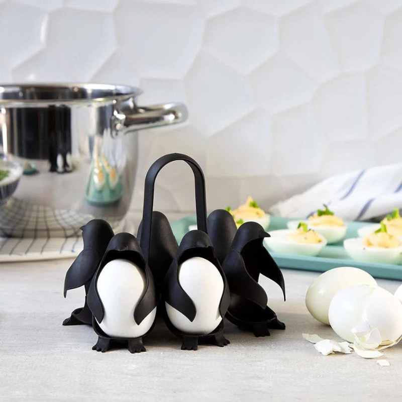 創意可愛小企鵝家用煮蛋器 雞蛋冰箱收納組合託蛋架 小企鵝蒸蛋器 水煮蛋模具 冰箱雞蛋置物架收納架蛋託