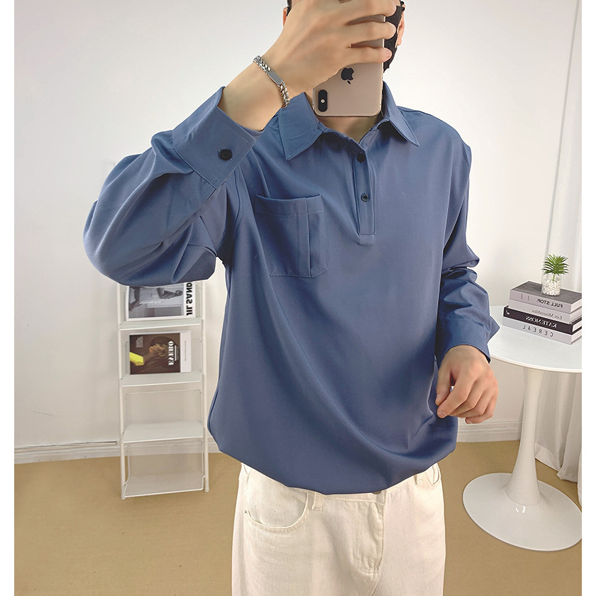 610A-3 -CS143-P59秋季男士長袖潮流休閒素色襯衫 韓版襯衫
