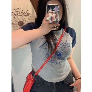 GUGUPLUS 大碼女裝 美式復古甜辣修身短袖T恤女 顯瘦印花短板上衣 女生上衣 短袖上衣