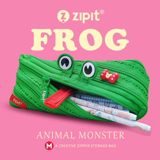💎💎ZIPIT綠色青蛙系列拉鍊筆袋創意學生文具搞怪筆盒超大容量流行兒童可愛大容量韓版小學生PVC文具盒
