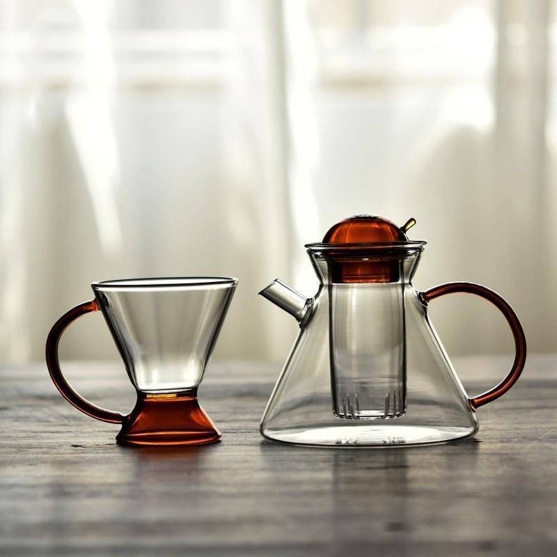 【現貨速發】泡茶壺 冷水壺 丹麥北歐煮茶花茶壺 創意ins耐高溫玻璃復古套裝琥珀色咖啡壺