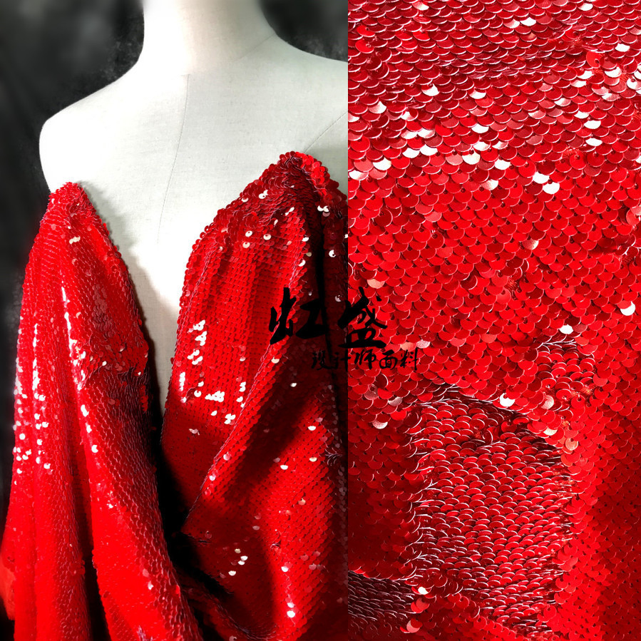 時尚大紅色高級訂製服裝表演服婚紗禮服裙子亮片設計師材質