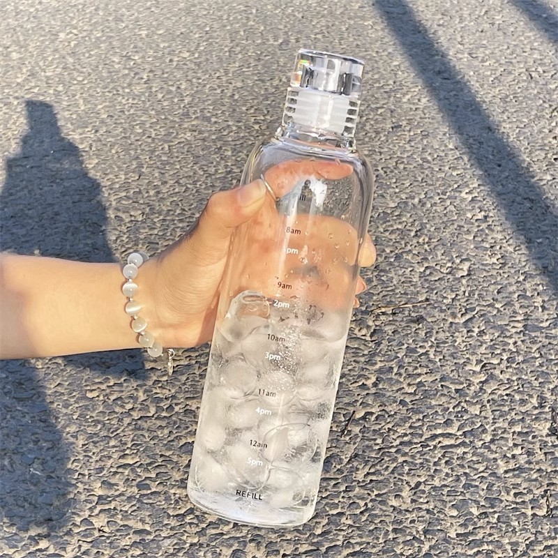 網紅喝水大容量時間刻度玻璃杯高顏值玻璃瓶ins簡約水杯便攜杯子