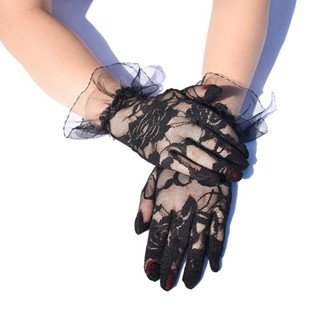 短款大號玫瑰蕾絲透明網邊手套藝術復古優雅長裙手套