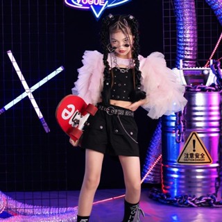 【新品上架 超值】舞蹈服裝 街舞衣服 爵士舞服裝 女童模特環保走秀潮服時裝兒童t臺表演服裝少兒爵士舞衣服套裝酷