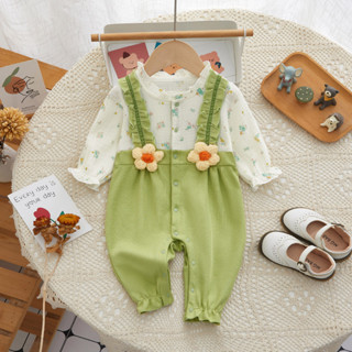 嬰兒連身衣春季女寶寶衣服小清新花朵新生兒衣服前開扣嬰兒衣服