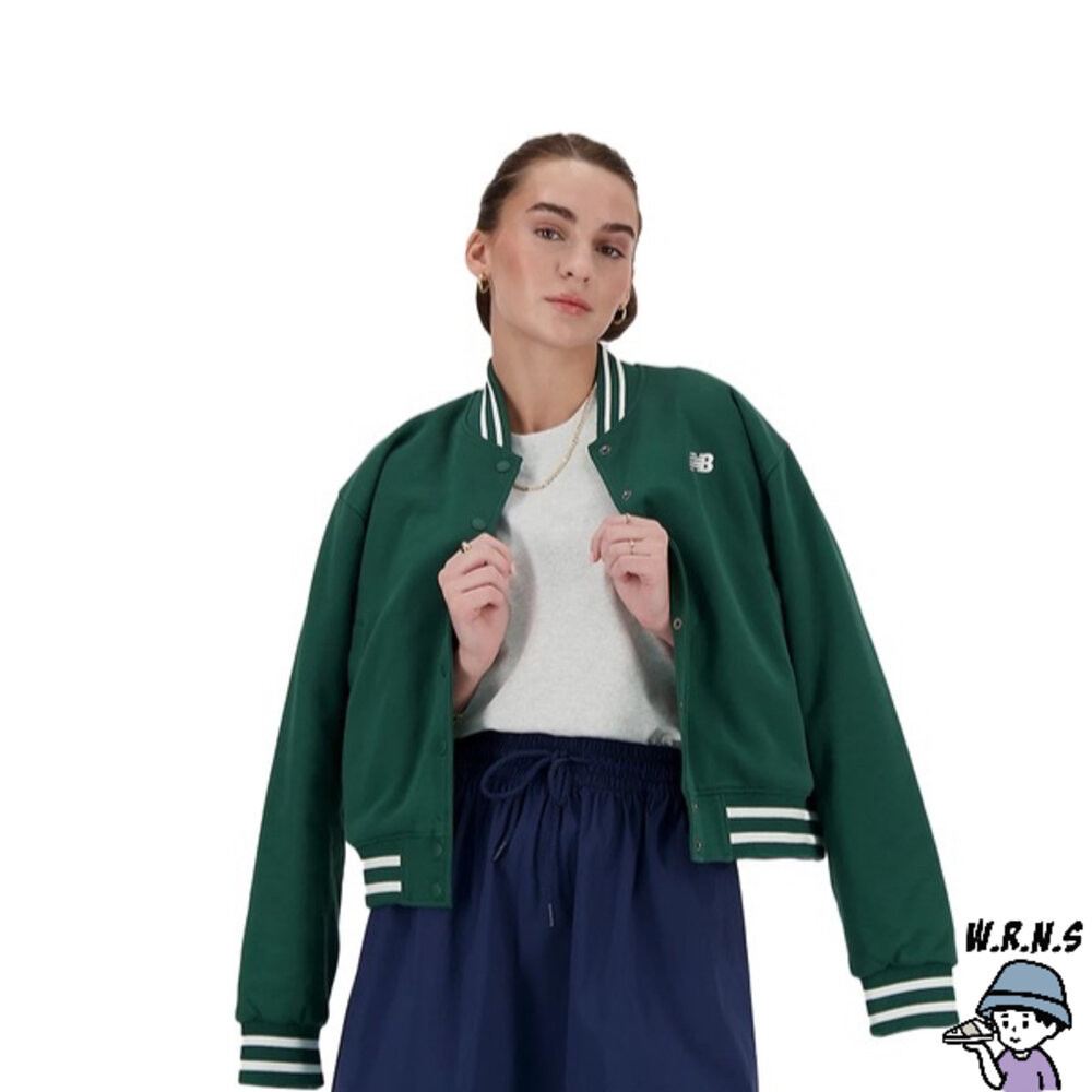 【Rennes 】New Balance 女裝 棒球外套 刺繡 口袋 美版 綠 WJ41509NWG