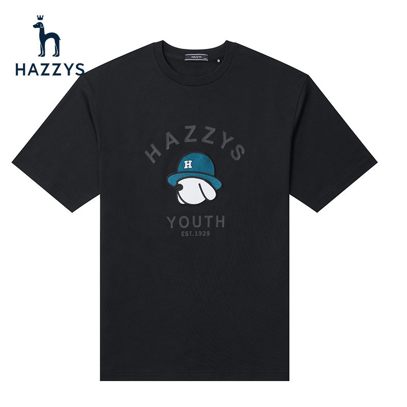 Hazzys高品質哈吉斯夏季男士印花短袖T恤衫休閒活力上衣潮513