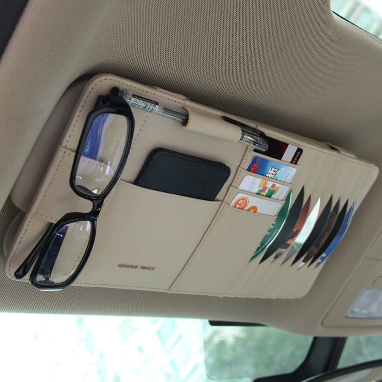 超實用# 汽車cd夾車用cd包光盤碟片包盒神器黑膠收納袋多功能遮陽板套真皮