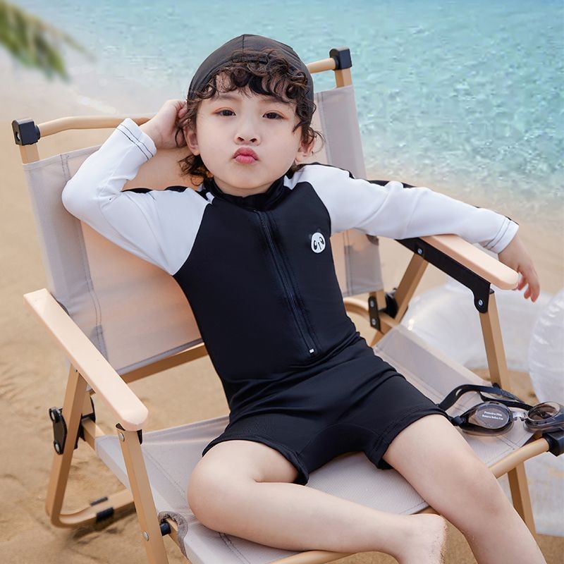 【長袖/短袖 2種規格】韓國兒童泳衣男童長袖防晒速乾連身溫泉男寶寶嬰兒帥氣中兒童泳衣