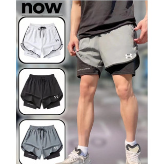 男士運動健身短褲男假兩件雙層速乾透氣UV+50跑步短褲