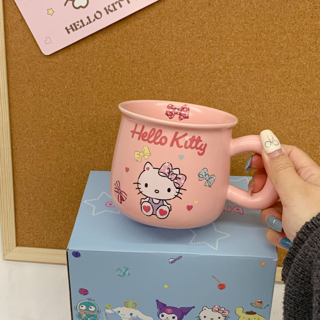 hello Kitty馬克杯 可愛三麗鷗馬克杯 陶瓷早餐杯 布丁狗KT卡通水杯 帶手柄水杯