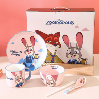 迪士尼正品聯名兔子朱迪狐狸尼克高溫陶瓷家用餐具套裝創意禮盒裝
