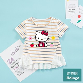 Hello Kitty 童裝 凱蒂貓女童短袖T恤薄款夏天洋氣時髦休閒卡通裙式上衣小貓圖案衣服