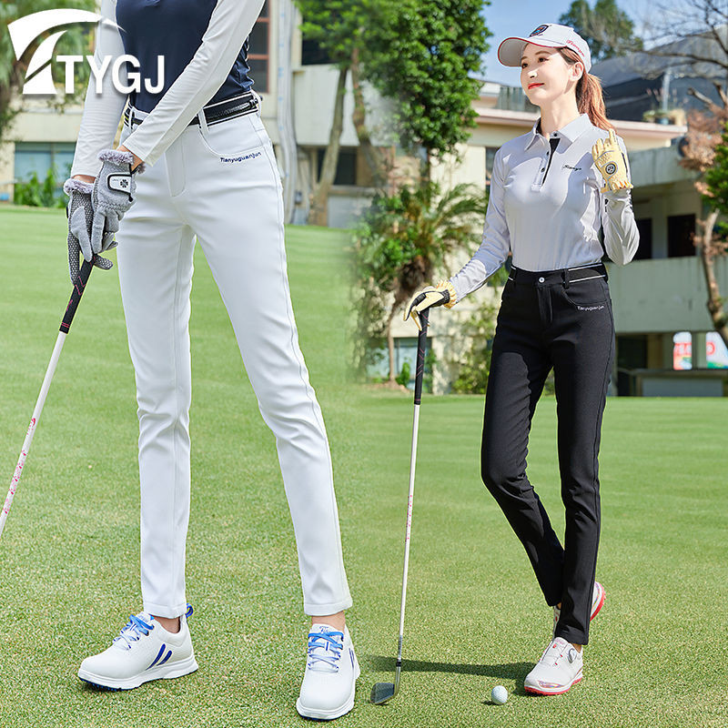 【現貨秒發】高爾夫球衣 高爾夫球褲 高爾夫球女士長褲 刷毛保暖彈力緊身 中腰運動休閒褲子 黑藍白色