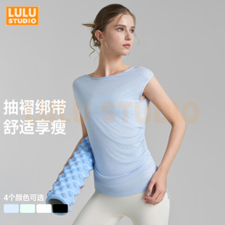 LULU【無袖瑜伽t恤】瑜伽上衣 寬鬆短袖T恤 瑜珈罩衫 涼感 高彈抽繩瑜伽服 運動罩衫上衣女 普拉提 空中瑜伽