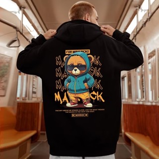 🔥48H出貨 M-8XL 美式時尚小熊印花運動衫 大尺碼帽T男 刷毛加厚內刷毛上衣 oversize 套頭大學T
