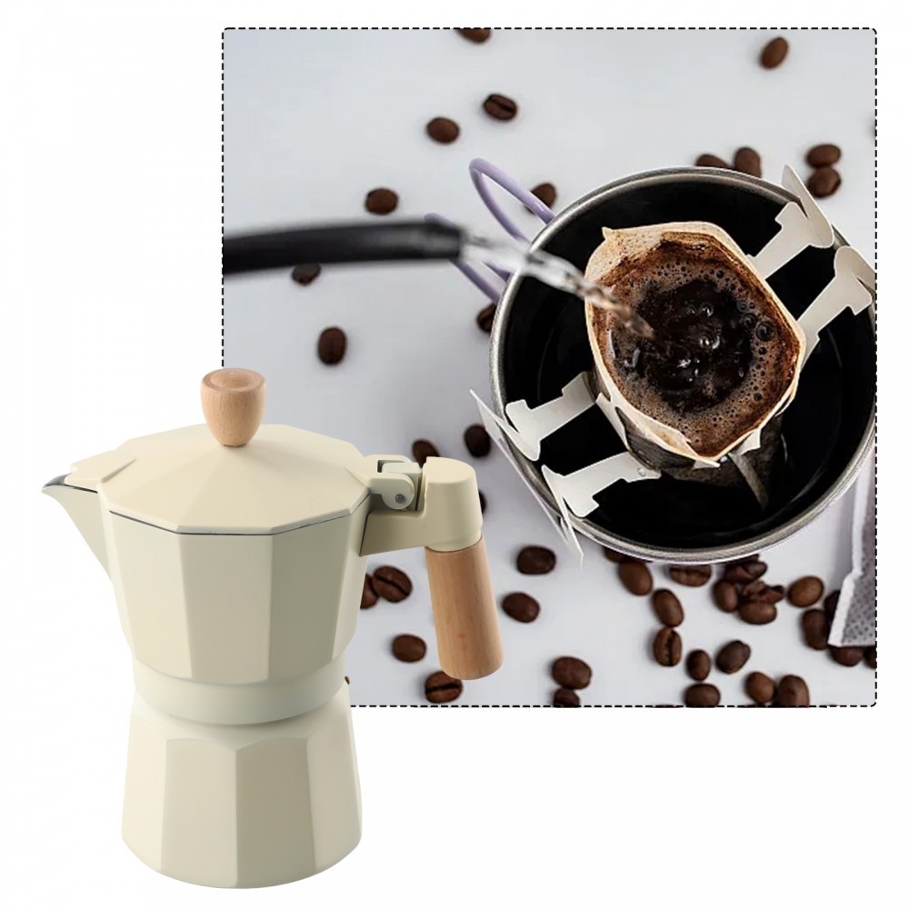 摩卡壺爐灶濃縮咖啡機 3/6 杯咖啡機,實木手柄全新高品質